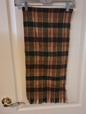 WOLF Plaid Wool Scarf in Brown and Green